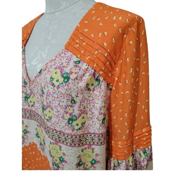 Maeve by Anthropologie Blouse  Orange Floral Sz large Long sleeve Boho cottage - Picture 7 of 8